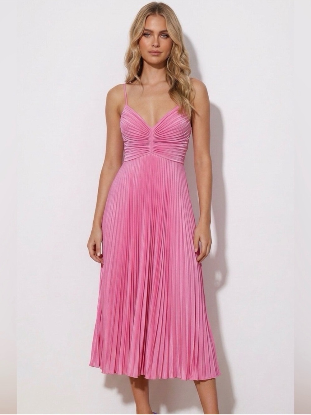 A.L.C. Gemini Pleated Midi Dress Pink NWT Size 2